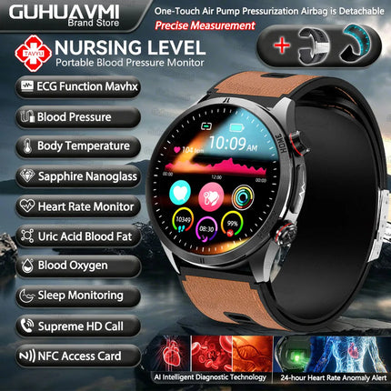 2026 New Upgrade Air Pump Blood Pressure Accurate Measure SmartWatch ECG Micro Physical Examination NFC Airbag Smart Watches Man