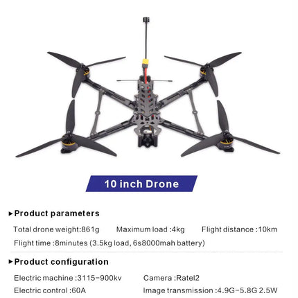 FPV Racing Drone Mark4 V2 10-inch Mounted Throwing Hovering Long Endurance 5kg Heavy Load Quadcopter
