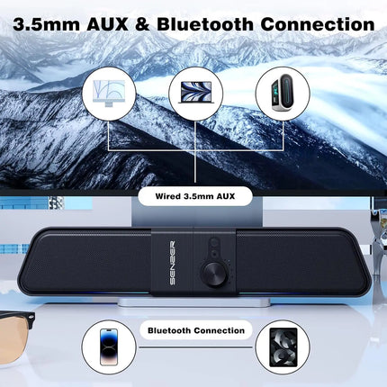 SENZER Computer Speakers-Gaming Speaker with Stereo Sound,PC Sound Bar for Laptop Desktop Monitor (Bluetooth & 3.5mm Aux)