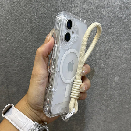 Luxury With Lanyard Clear For Magsafe Phone Case For iPhone 14 11 12 13 15 16 17 Pro Max Shockproof Armour Wrist Strap Cover