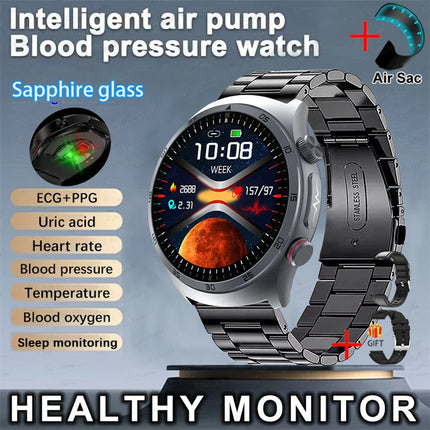Sapphire Glass AMOLED Blood Pressure Smart Watches ECG Blood Oxygen Blood Pressure Air Pump Sport Health Tracking Smartwatch NFC