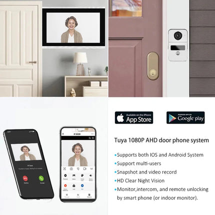 Support Tuya App 4 Wire Digital Video Intercom System 7 / 10.1 Inch Wireless WIFI Monitor 1080P Doorphone Camera Video Doorbell