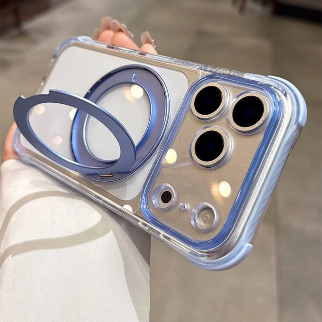 Crystal Clear For Magsafe Phone Case For iPhone 17 16 15 14 13 Pro Max Rotating Magnetic Bracket Holder Shockproof Bumper Cover