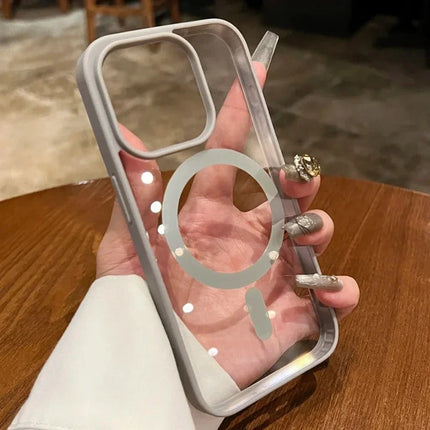 Luxury Transparent Magsafe Phone Case For iPhone 11 12 13 14 15 16 Pro Max Plus Mini Magnetic Clear Bumper Cases Cover