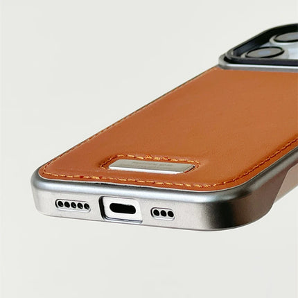 Lens Kickstand Borderless for MagSafe Phone Case for iPhone 16 17 16Pro Max 15 14 13 Magnetic Wireless Charging PU Leather Cover