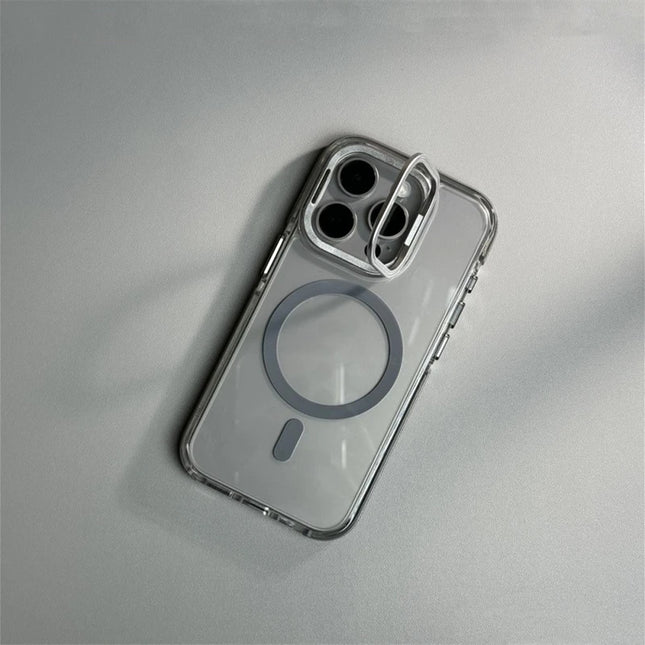 Metal Lens Kickstand Clear Phone Case for iPhone 16 17Pro Max 17 15 13 14 Pro 12 Magnetic Wireless Charge Non-slip Bumper Cover