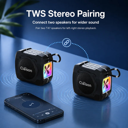 Portable Bluetooth Speaker, 52mm Driver, 5W Output, Bluetooth 5.3, TWS Pairing, RGB Light, FM Radio, TF Card, USB Playback