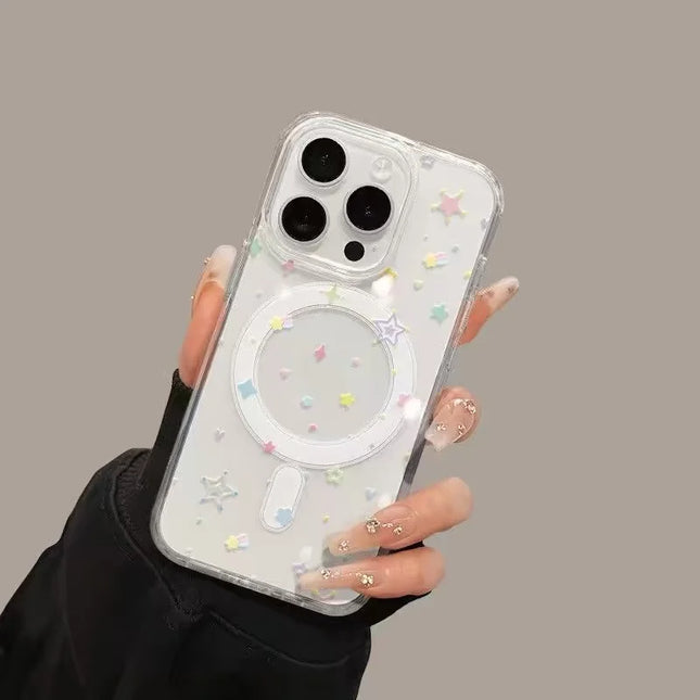 Colorful Pentagram For Transparent Magsafe Phone Case for IPhone 16 16e 15 12 13 11 14 Pro Max Plus Senior Magnetic Cover Case