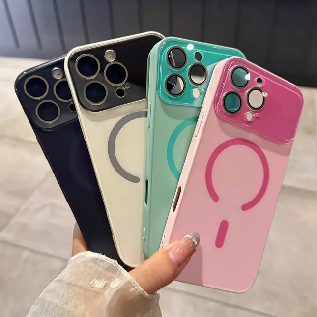 Luxury Lens Glass Protect Frosted For Magsafe Phone Case For iPhone 17 Air 16 15 14 13 12 Pro Max Magnetic Wireless Charge Cover