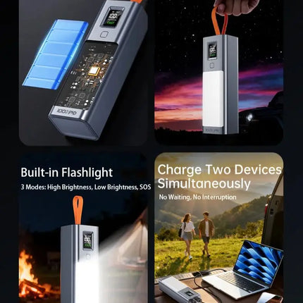 Real 100W Power Bank 100000mAh Fast Charging Large Capacity External Battery with Headlamp  for Macbook Pro Lenovo Laptop