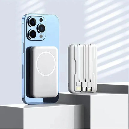 20000mAh 5V Power Bank for Wireless Charging Magnetic Suction Portable Fast Charging Power Bank with Built-in Cable