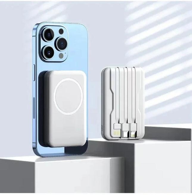 20000mAh 5V Power Bank for Wireless Charging Magnetic Suction Portable Fast Charging Power Bank with Built-in Cable