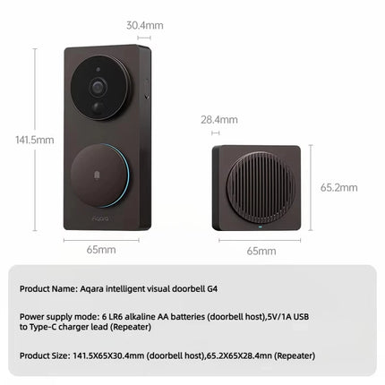 Aqara Smart Video Doorbell G4 1080P HD Pixels Visual WiFi Door Bell Smart Home Remote Control Electronic Cat Eye For Homekit App