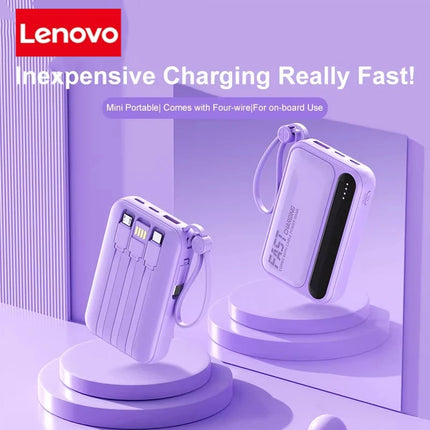 Lenovo 120W 500000mAh Power Bank Large Capacity 4 In1 Cables Intelligent Digital Display Light Portable Powerbank For iPhone New