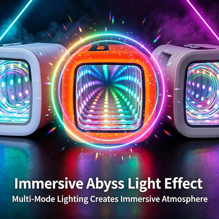 Portable Tunnel-Style Bluetooth Speaker with Immersive Abyss RGB Lighting, TWS Stereo, Mini Wireless Speaker, FM Radio
