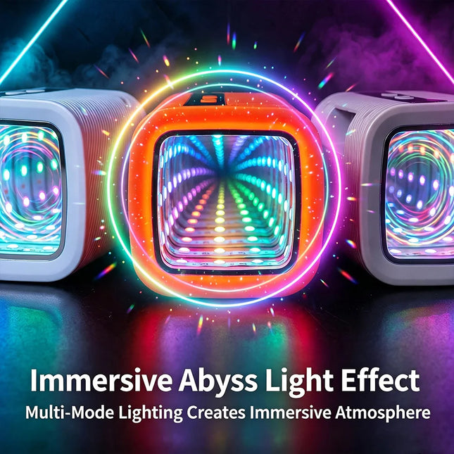 Portable Tunnel-Style Bluetooth Speaker with Immersive Abyss RGB Lighting, TWS Stereo, Mini Wireless Speaker, FM Radio