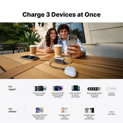 SHARGE Flow 3 10000mAh Power Bank PD 45W Portable Power Bank 10K Portable Charger Built-In USB-C Cable for iPhone 17 Pro