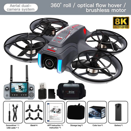 Mini Drone 8K HD-VR Dual-camera 180 ° ESC Optical Flow Obstacle Avoidance Motor Drone UAV Remote Control Quadcopter Universa Toy