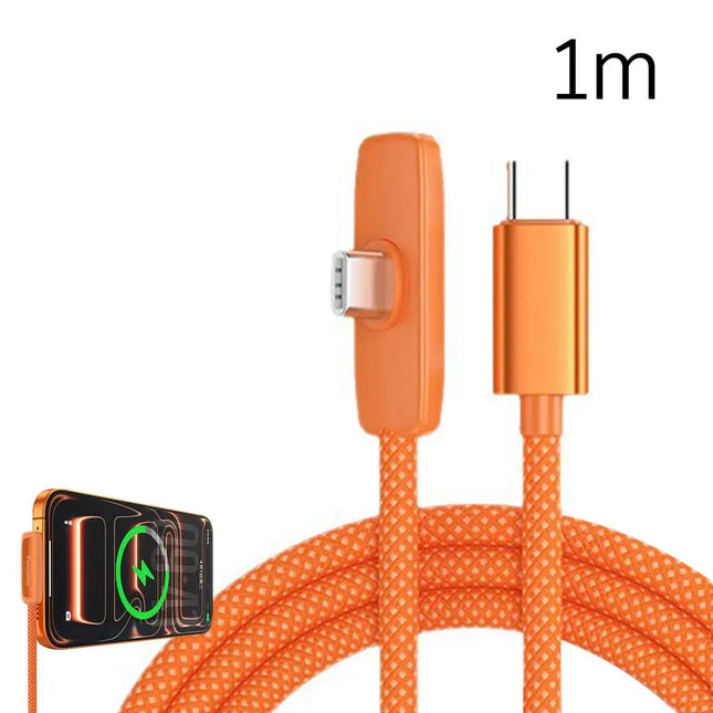 45W Fast Charging Dual Type-C Cable, Elbow Angle Nylon Braided Wire Cord Charging Cord For IPhone 15 16 17