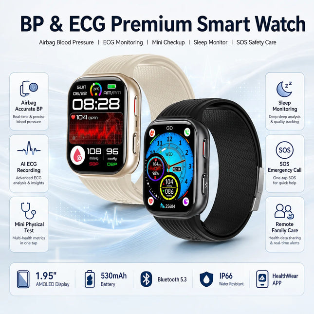 NEW Upgrade Airbag Measurement Smart Watch ECG Air Pump Blood Pressure Blood Lipids Uric Acid Blood Oxygen NFC Smart Watches Man