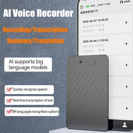 AI Powered ChatGPT-4 App Phone Call Digital Voice Recorder 8GB-256GB Transcribe Summarize Language Sound Device Audio Dictaphone