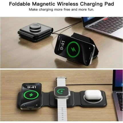 Foldable 3 In 1 Fast Charging Pad Desktop Wireless Charger For iPhone 17 16 15 14 13 Pro Max iWatch 10 9 8 7 6 AirPods Pro 2