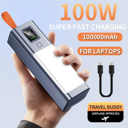 Real 100W Power Bank 100000mAh Fast Charging Large Capacity External Battery with Headlamp  for Macbook Pro Lenovo Laptop
