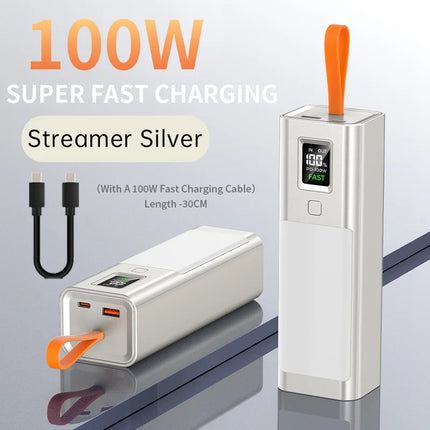 Real 100W Power Bank 100000mAh Fast Charging Large Capacity External Battery with Headlamp  for Macbook Pro Lenovo Laptop
