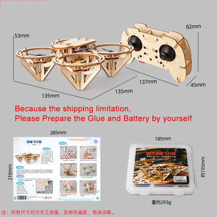 DIY Wooden Assemble Quadcopter Drone Kit, Remote Control Handmade Aircraft, STEM Science Educational Experiment Model