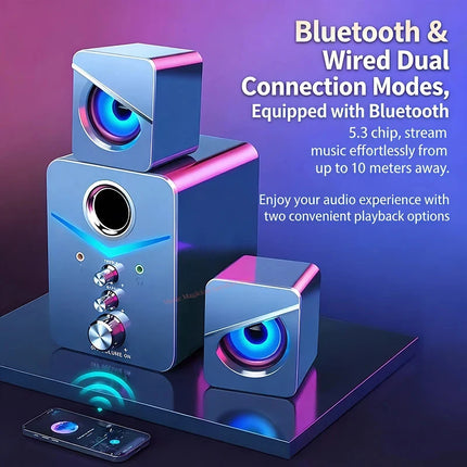 Bluetooth Speaker Home Theater Sound Bass System Mini Speakers Desktop Computer MP3 Player Audio for PC Phone Subwoofer Soundbar