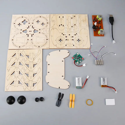 DIY Wooden Assemble Quadcopter Drone Kit, Remote Control Handmade Aircraft, STEM Science Educational Experiment Model