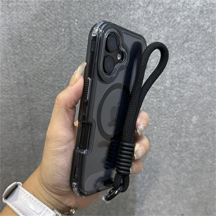 Luxury With Lanyard Clear For Magsafe Phone Case For iPhone 14 11 12 13 15 16 17 Pro Max Shockproof Armour Wrist Strap Cover