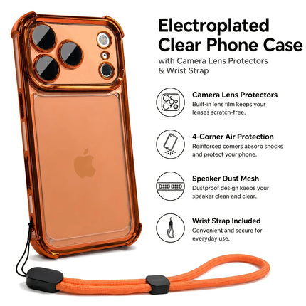 Fashion Transparent Four Corners Shockproof Phone Case for IPhone 17Air 17 13 12 11 Pro Max 16 15 14 Plus with Wrist Strap Cover