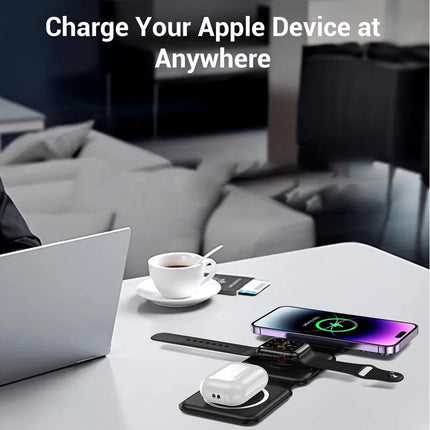 3-In-1 Foldable Magnetic Wireless Charger | Portable And Travel-Friendly | Compatible with Iphone 12-15 Series, Airpods 2/3/Pro