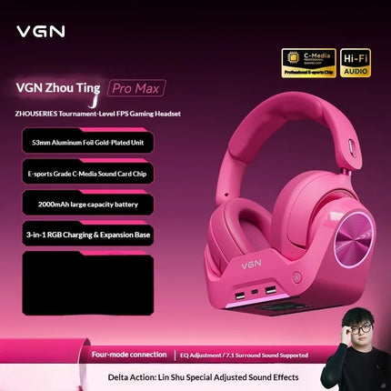VGN ZhouTing Pro Max Wireless Headphones Dual Core Dsp Noise Reduction HiFi 7.1 FPS E-sports Gaming Headset with Mic Accessories