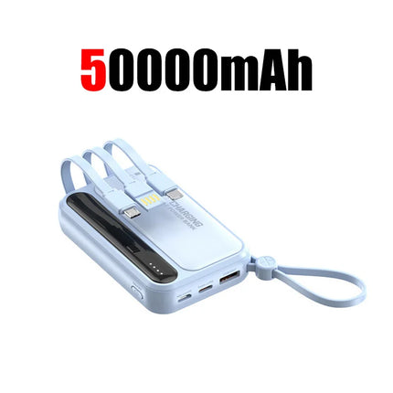 Lenovo 120W 500000mAh Power Bank Large Capacity 4 In1 Cables Intelligent Digital Display Light Portable Powerbank For iPhone New