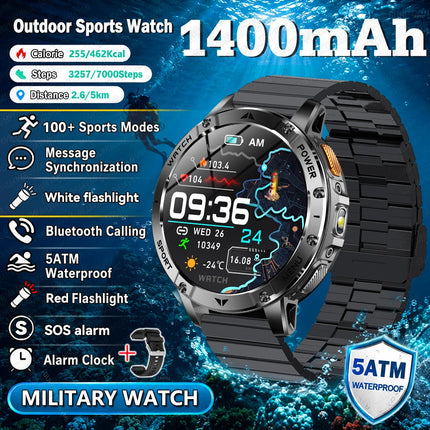 2026New Military Bluetooth call Smartwatch Men 1.7 inches Sapphire glass 1400mAh Battery 5ATM Waterproof Flashlight Sports Watch