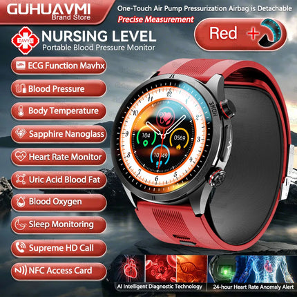 2026 New Upgrade Air Pump Blood Pressure Accurate Measure SmartWatch ECG Micro Physical Examination NFC Airbag Smart Watches Man