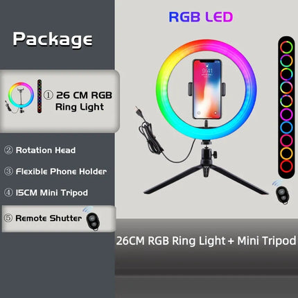 RGB Ring Light Lamp Ring Round With Remote Control For Smartphone Mobile Led Video Light Ring Make Live Photographic Lighting