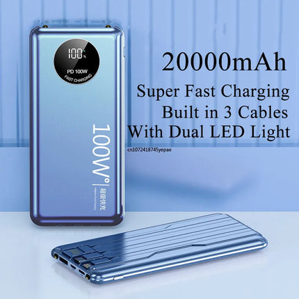 100W Super Fast Charging Power Bank 20000mAh Portable External Battery Charger Powerbank for iPhone 15 14 13 Pro Xiaomi Huawei
