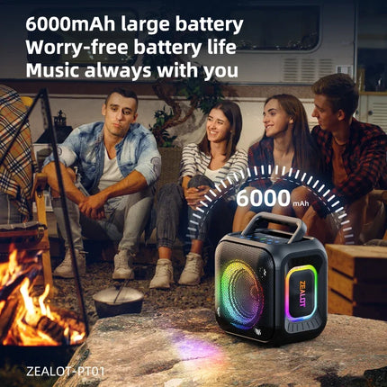 ZEALOT-PT01 Bluetooth Speakers 30W Enhanced Bass Portable Outdoor Wireless Speaker 12Hrs IPX6 Waterproof Speaker Bluetooth 5.4