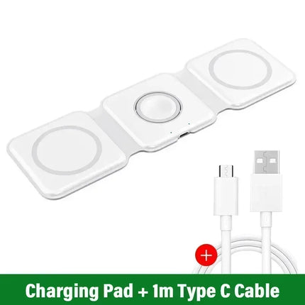 Foldable 3 In 1 Fast Charging Pad Desktop Wireless Charger For iPhone 17 16 15 14 13 Pro Max iWatch 10 9 8 7 6 AirPods Pro 2