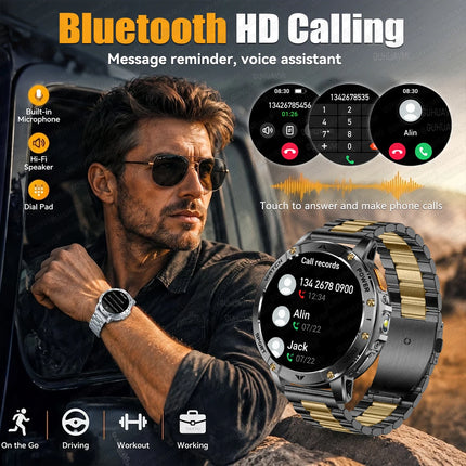 2026New Military Bluetooth call Smartwatch Men 1.7 inches Sapphire glass 1400mAh Battery 5ATM Waterproof Flashlight Sports Watch