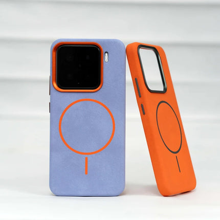 Alloy Lens Flocking Lining Magnetic Phone Case For Xiaomi Mi 15 Pro Mi 14 Magnetic PU Leather Texture Wireless Charging Cover
