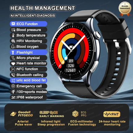 2025 New Health Care ECG+HRV+NFC SmartWatch Body Analysis Uric Acid Blood lipids Heart Rate Blood pressure Monitoring Smartwatch
