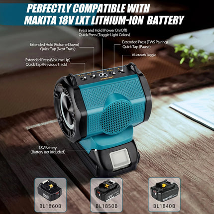 Bluetooth Speaker for Makita 18V Battery,Wireless Speaker with HD Sound TWS Pairing, for Party Outdoor Jobsites(No Battery)
