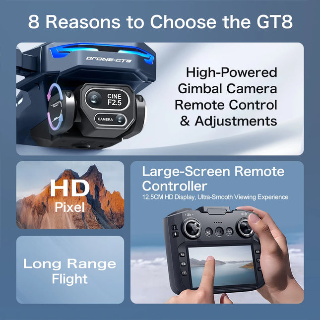 New Hot Sale GT8 Drone 4K Professional HD Dual Camera 8K Dron Brushless Motor 5G WIFI FPV Foldable RC Quadcopter Helicopter 2026