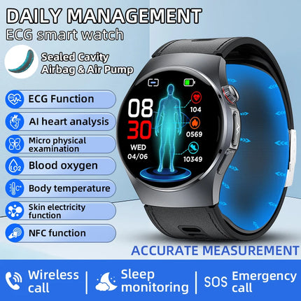 LIGE New Air Pump Blood Pressure Accurate Measure Smart Watches ECG+PPG Micro Physical Examination Men Sports Airbag Smartwatch