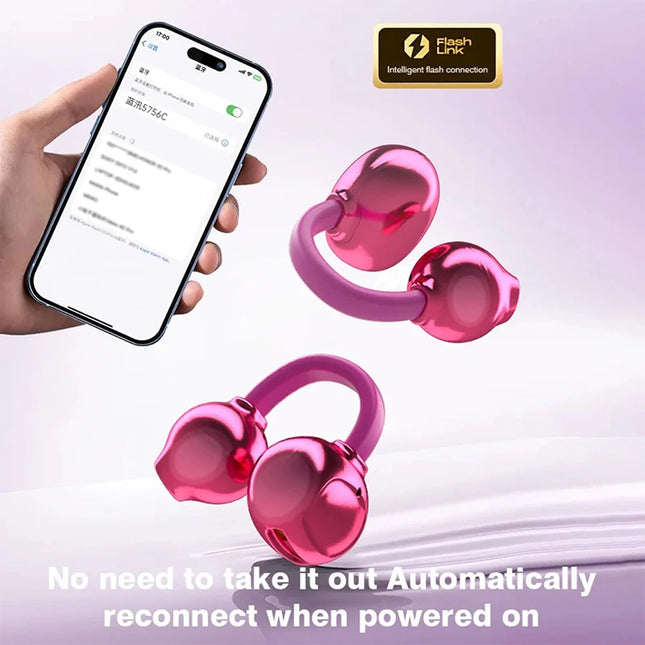 Open Ear Wireless Earphones With Mics Bluetooth 5.4 Ear-clip Headphones Portable Long Battery Life HIFI Stereo Headsets For Gift