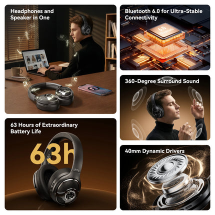 HTC HP09 Headphones Stereo Earphones Built-in Mic HiFi Bass Noise Isolating Headphones For Smartphone Computer Travel Work
